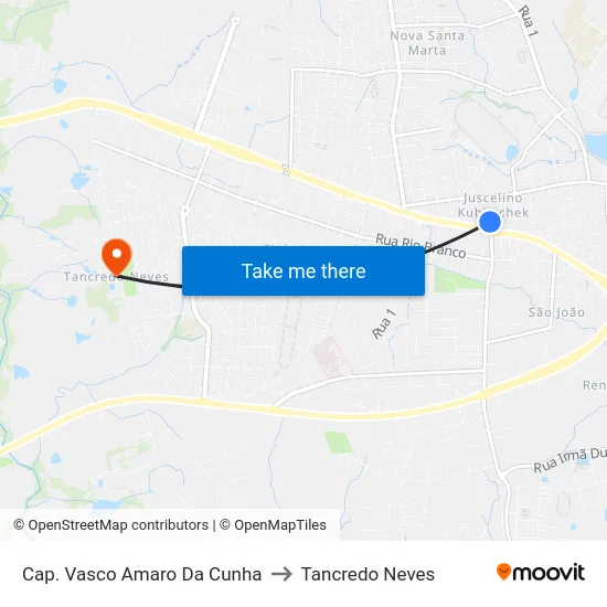 Cap. Vasco Amaro Da Cunha to Tancredo Neves map
