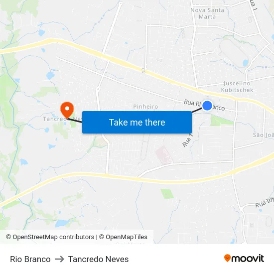 Rio Branco to Tancredo Neves map