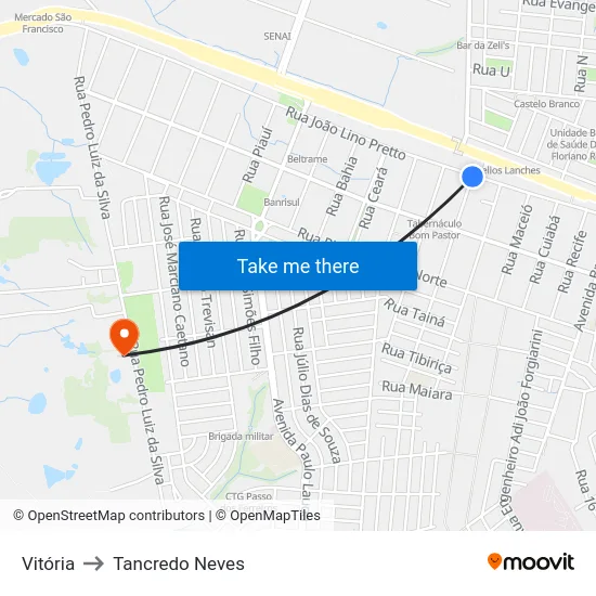 Vitória to Tancredo Neves map