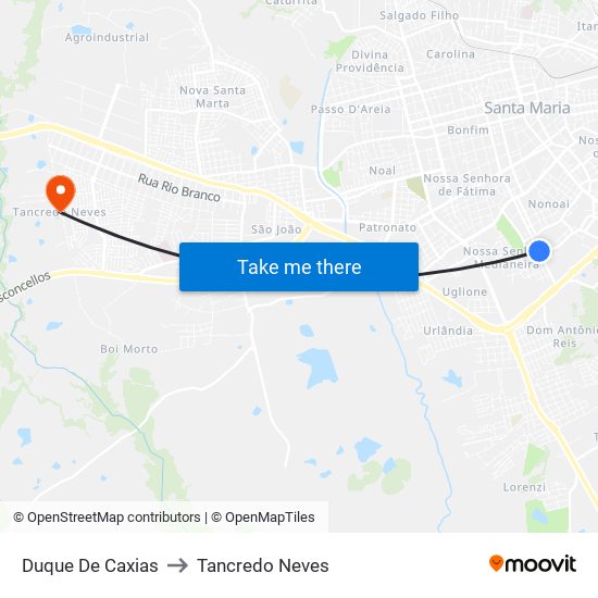 Duque De Caxias to Tancredo Neves map