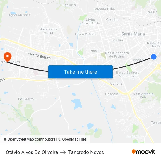 Otávio Alves De Oliveira to Tancredo Neves map