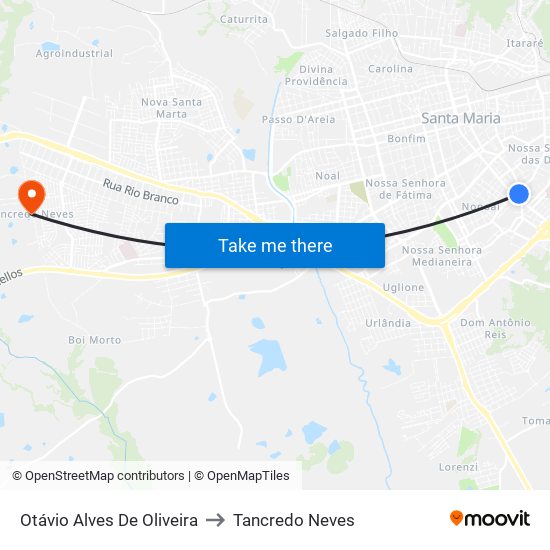 Otávio Alves De Oliveira to Tancredo Neves map