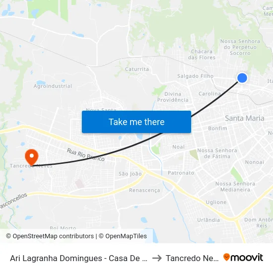 Ari Lagranha Domingues - Casa De Saúde to Tancredo Neves map