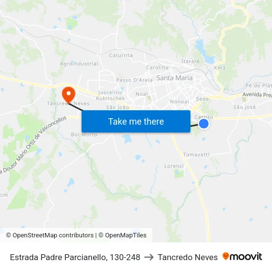 Estrada Padre Parcianello, 130-248 to Tancredo Neves map