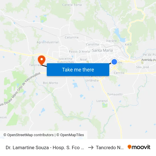 Dr. Lamartine Souza - Hosp. S. Fco De Assis to Tancredo Neves map