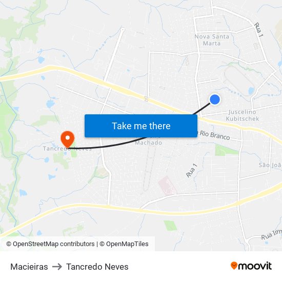 Macieiras to Tancredo Neves map