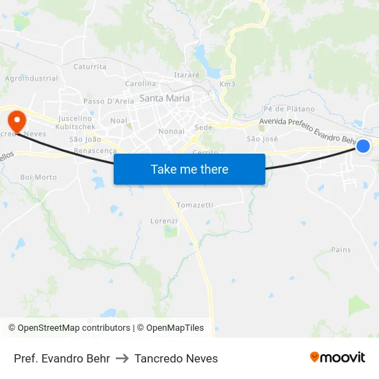 Pref. Evandro Behr to Tancredo Neves map