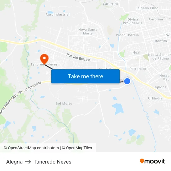 Alegria to Tancredo Neves map