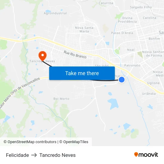 Felicidade to Tancredo Neves map