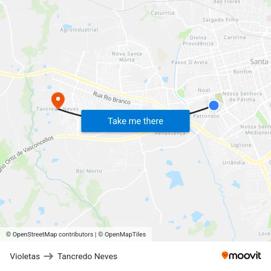 Violetas to Tancredo Neves map