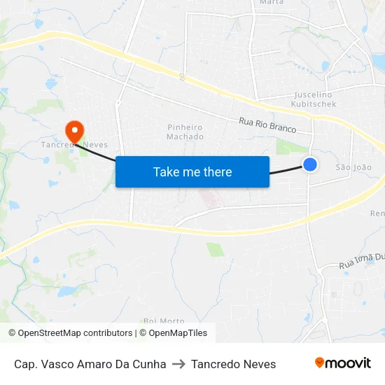 Cap. Vasco Amaro Da Cunha to Tancredo Neves map