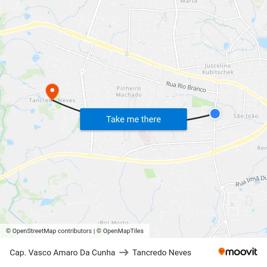 Cap. Vasco Amaro Da Cunha to Tancredo Neves map