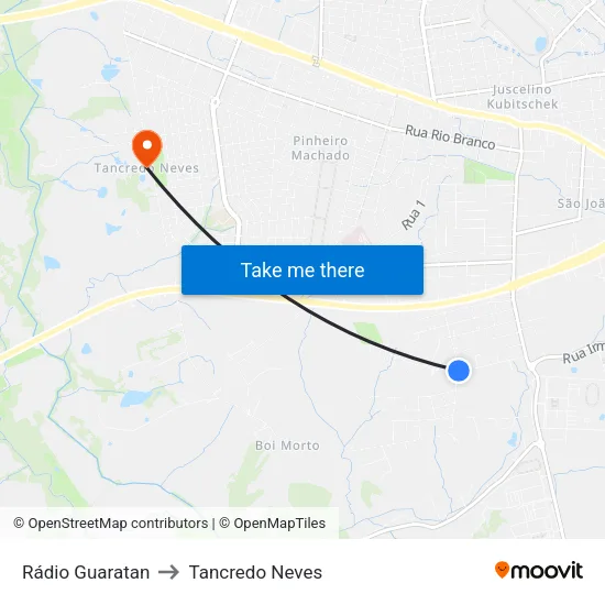 Rádio Guaratan to Tancredo Neves map