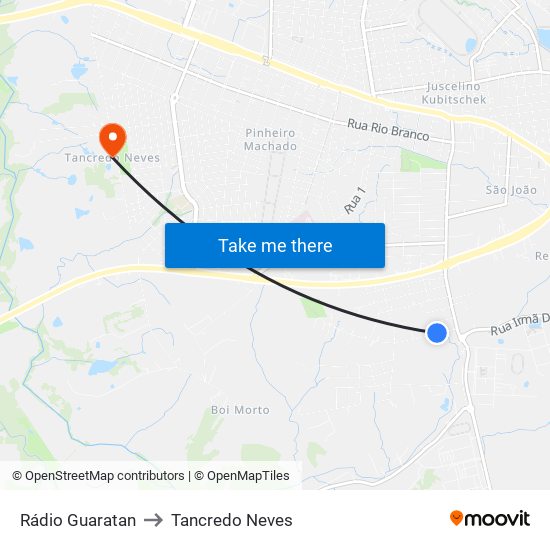 Rádio Guaratan to Tancredo Neves map