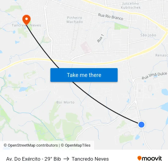 Av. Do Exército - 29° Bib to Tancredo Neves map