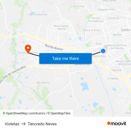 Violetas to Tancredo Neves map