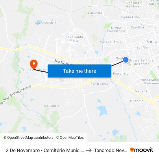 2 De Novembro - Cemitério Municipal to Tancredo Neves map