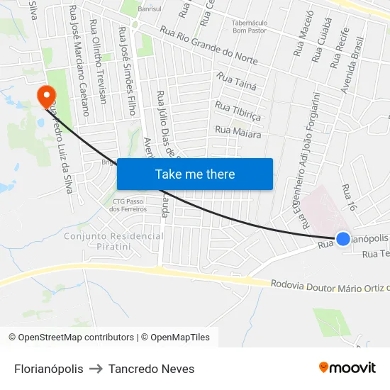 Florianópolis to Tancredo Neves map