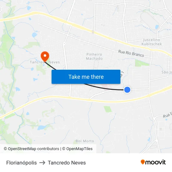 Florianópolis to Tancredo Neves map