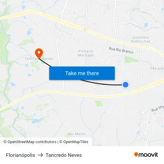 Florianópolis to Tancredo Neves map