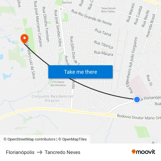 Florianópolis to Tancredo Neves map
