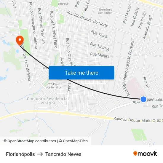 Florianópolis to Tancredo Neves map