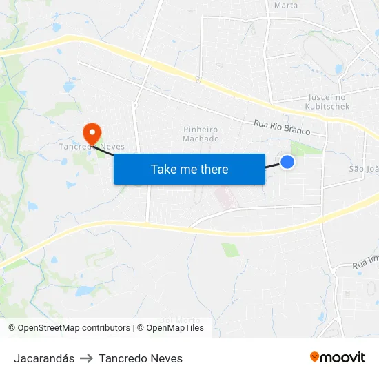 Jacarandás to Tancredo Neves map