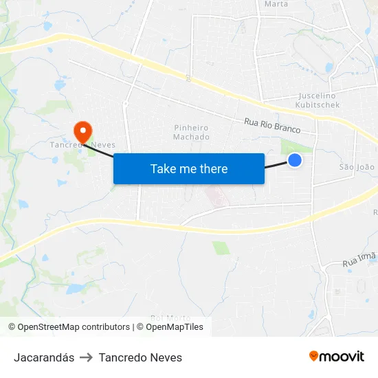 Jacarandás to Tancredo Neves map