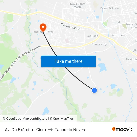 Av. Do Exército - Cism to Tancredo Neves map