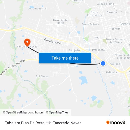Tabajara Dias Da Rosa to Tancredo Neves map