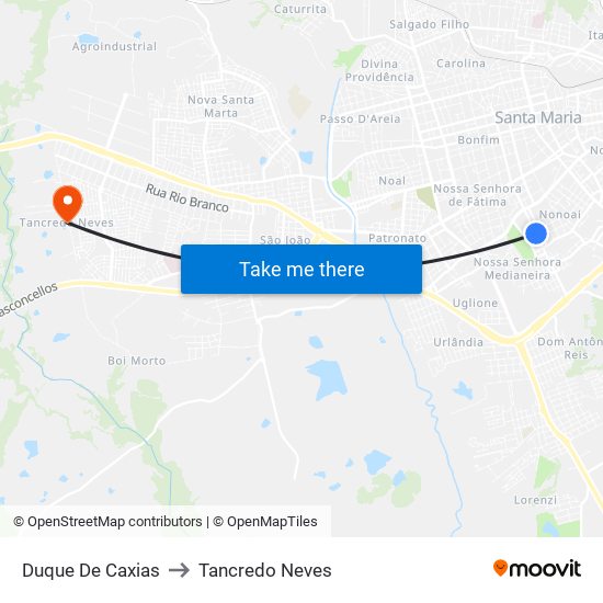 Duque De Caxias to Tancredo Neves map