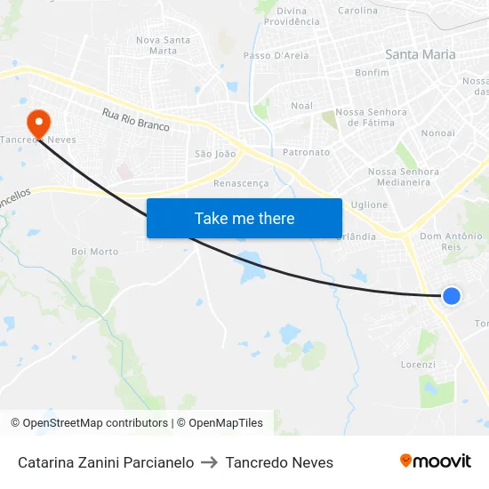Catarina Zanini Parcianelo to Tancredo Neves map