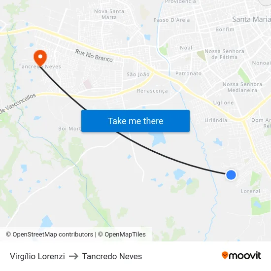 Virgílio Lorenzi to Tancredo Neves map