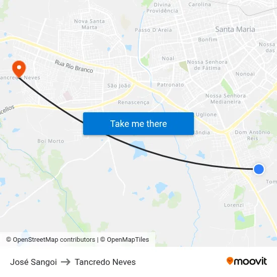 José Sangoi to Tancredo Neves map
