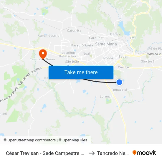 César Trevisan - Sede Campestre Dores to Tancredo Neves map