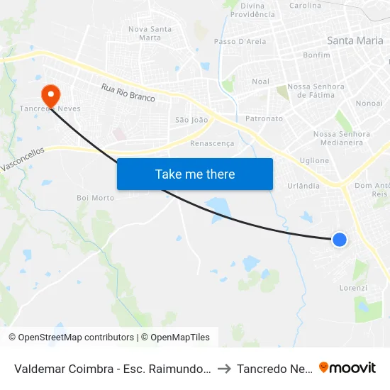 Valdemar Coimbra - Esc. Raimundo Coser to Tancredo Neves map