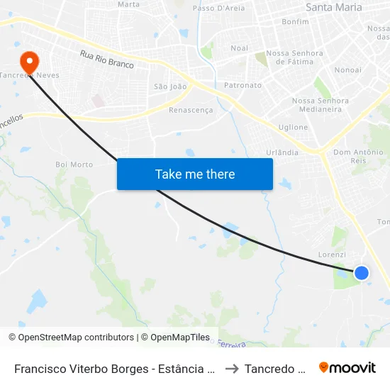 Francisco Viterbo Borges - Estância Do Minuano to Tancredo Neves map