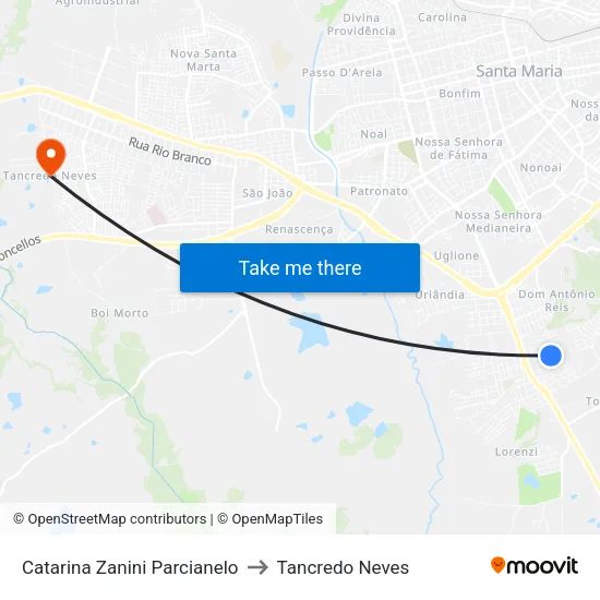 Catarina Zanini Parcianelo to Tancredo Neves map