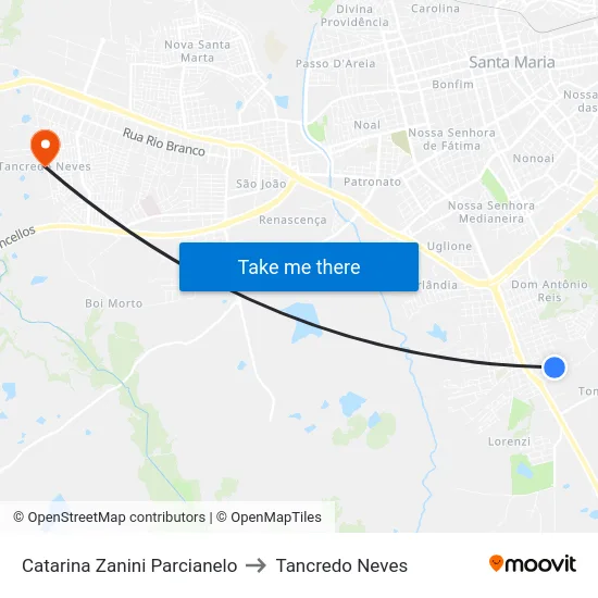 Catarina Zanini Parcianelo to Tancredo Neves map