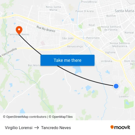 Virgílio Lorensi to Tancredo Neves map