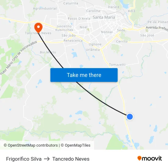 Frigorífico Silva to Tancredo Neves map
