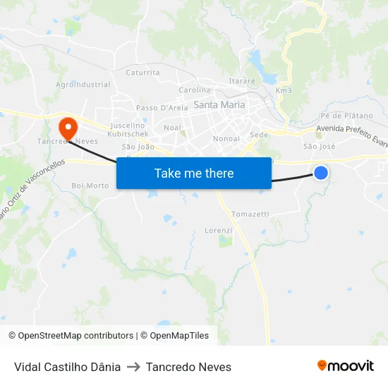 Vidal Castilho Dânia to Tancredo Neves map