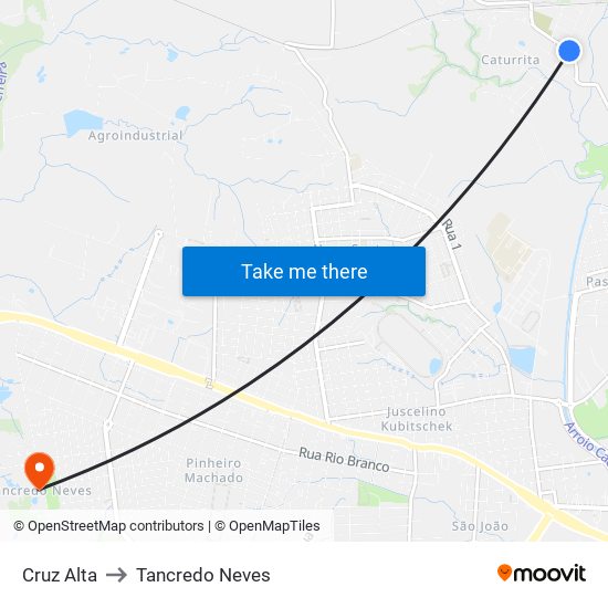 Cruz Alta to Tancredo Neves map