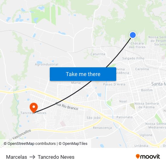 Marcelas to Tancredo Neves map