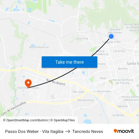 Passo Dos Weber - Vila Itagiba to Tancredo Neves map