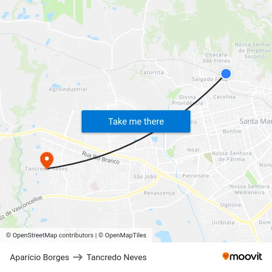 Aparício Borges to Tancredo Neves map