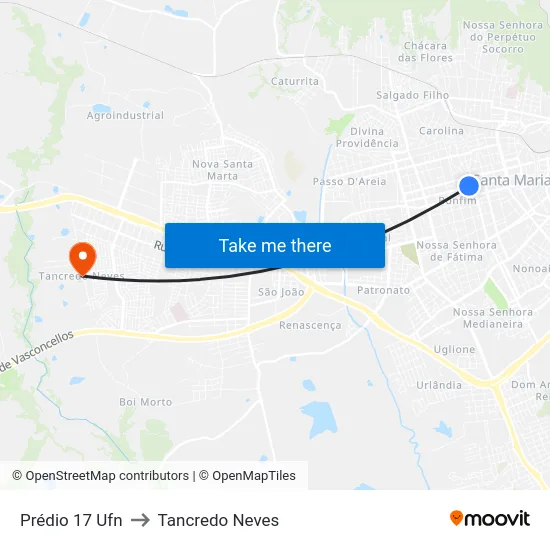Prédio 17 Ufn to Tancredo Neves map