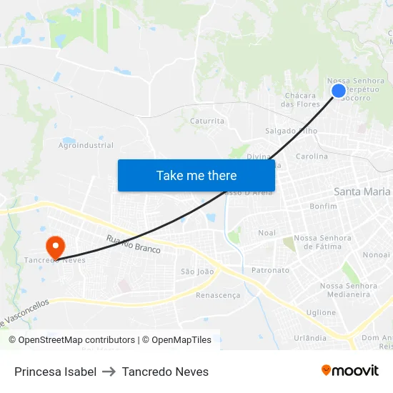 Princesa Isabel to Tancredo Neves map