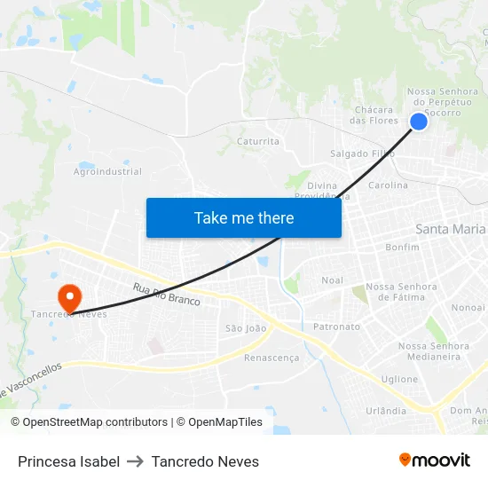 Princesa Isabel to Tancredo Neves map