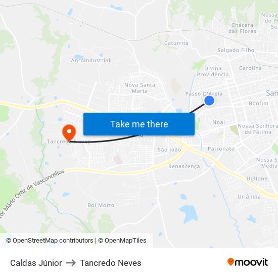 Caldas Júnior to Tancredo Neves map